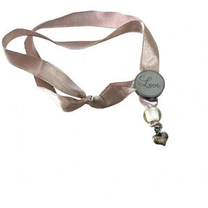 Vintage‎ Pewter Love Pendant and Heart On Satin Ribbon